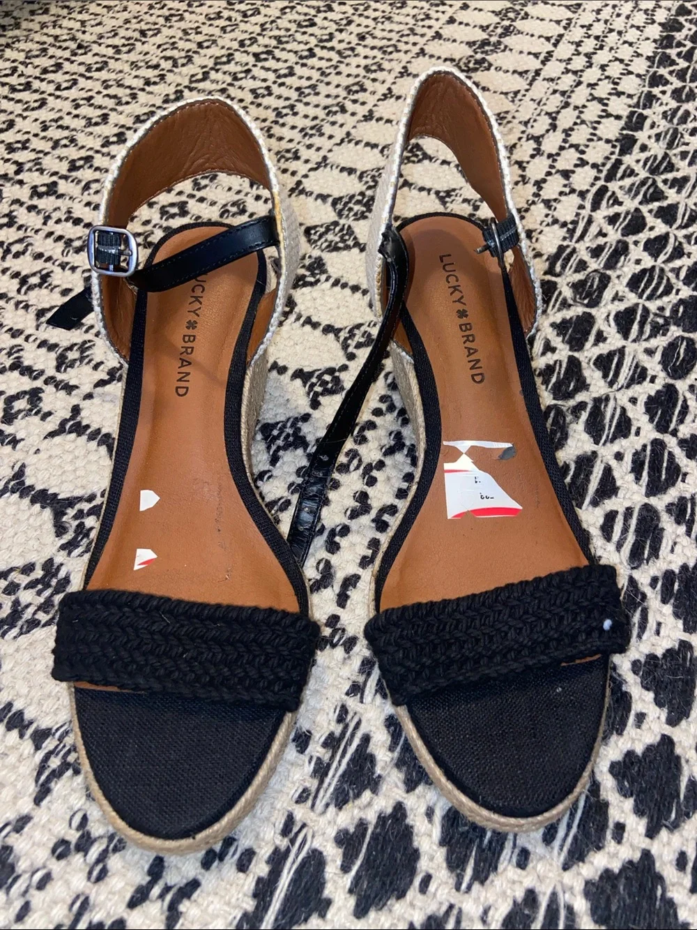 Lucky Brand Black Braided Espadrille Wedge Sandals